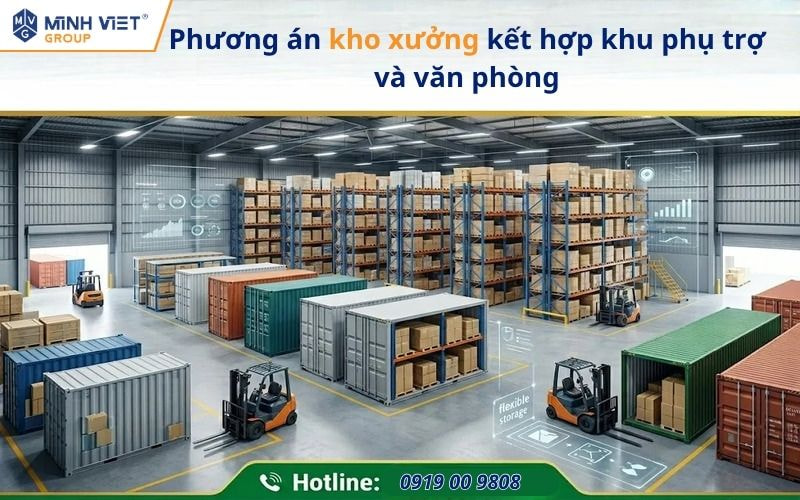 Phương án kho xưởng kết hợp khu phụ trợ và văn phòng